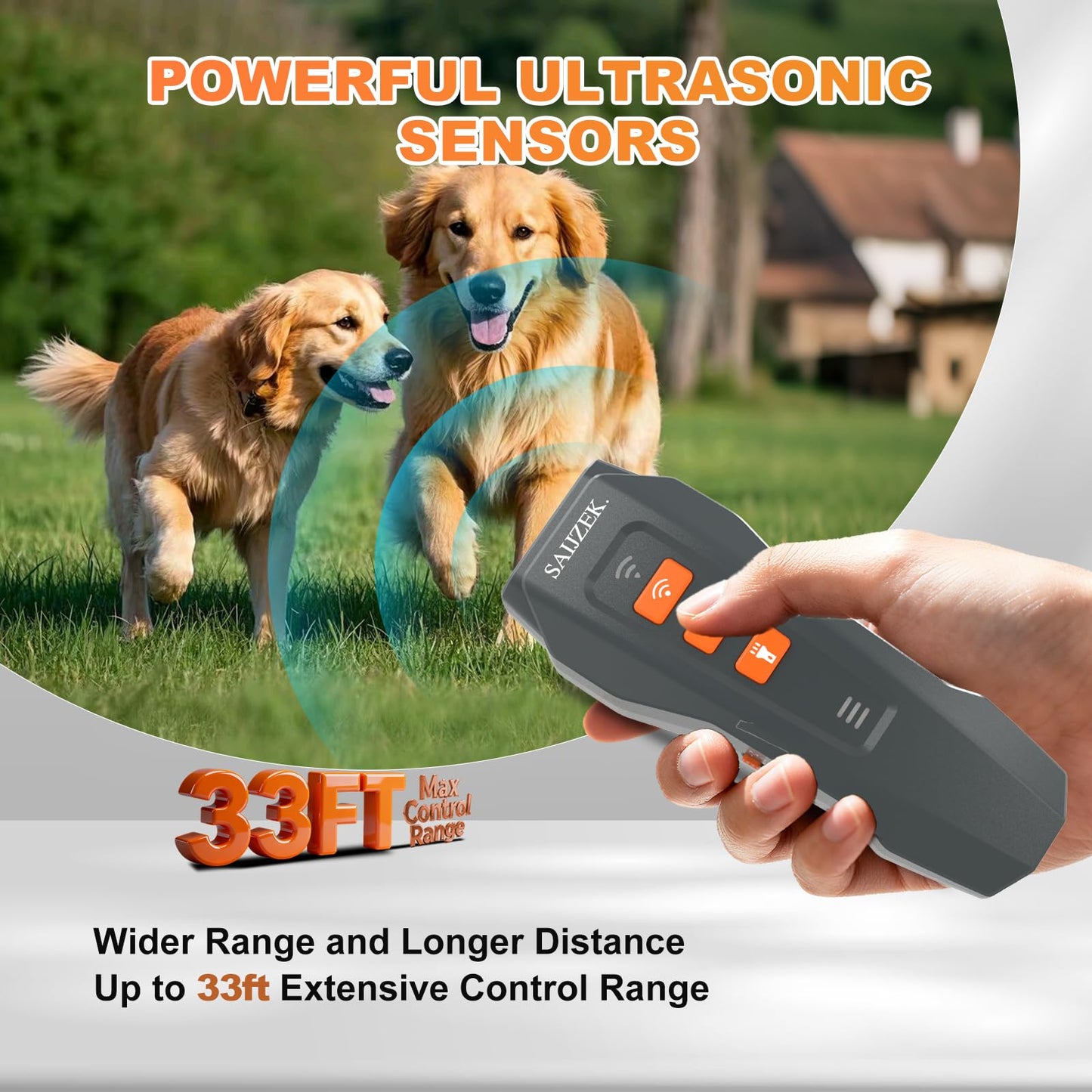 SAIJZEK. Ultrasonic Dog Trainer G2 | 3-in-1 Bark Deterrent Training Device | Anti Barking Silencer | Barks No More Devices | Stop Control Dogs Bad Behavior | Stopper Corrector Clicker Repellent, Gray