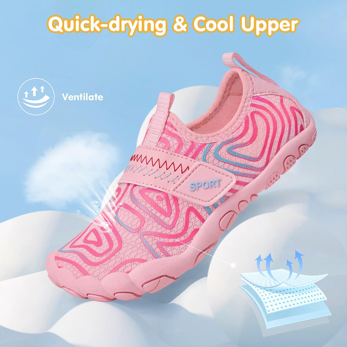 ATHMILE Kids Water Shoes Boys Girls Water Shoes Quick Dry Barefoot Beach Sports Swim Pool Summer Shoes 3 Big Kid Pink Line