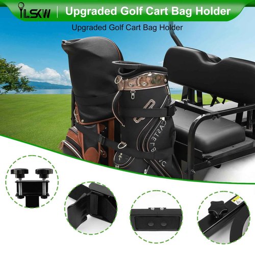 Golf Cart Bag Holder Bracket for 2+2 Seater Golf Cart Rear Seat with 1 inch Sqaure Strut, No Drilling Golf Cart Rear Bag Holder Fits EZGO, Club Car, Yamaha Golf Carts