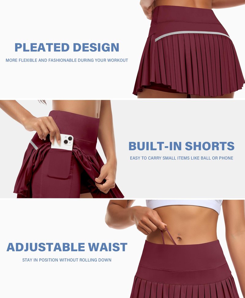 JoyGirl Pleated Tennis Skirt for Women with Shorts High Waisted Golf Skort Mini Skirt Workout Athletic Skorts Skirts with Pockets (Burgundy,Small)