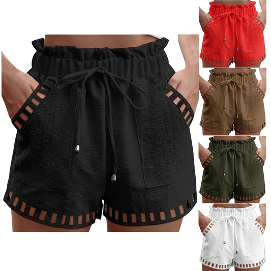 Hesxuno Shorts for Women with Pockets Elastic Waist Drawstring Shorts Casual Wide Leg Short Pants Lightweight Baggy Shorts