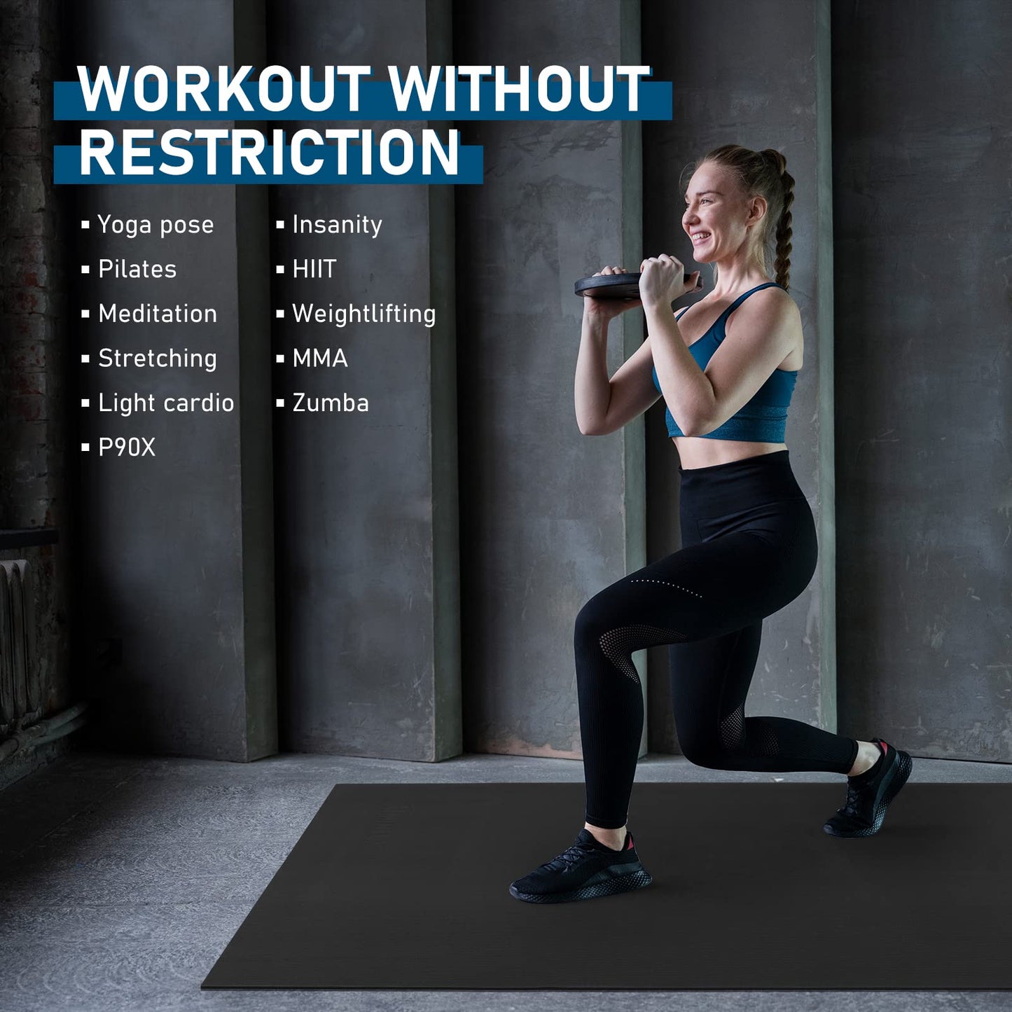UMINEUX Premium Large Exercise Mat - 6.3 'x 4' x 7 MM, Extra Large Workout Mat Yoga Mat for Women Men, Non-Slip, Durable, Home & Gym Floor mat for Any Cardio Fitness, Shoe-Friendly (Black)