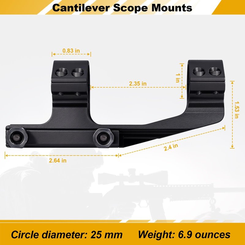 KKIKK 1 inch Scope Mount, 7075 Aviation Aluminum Sporting Optics, Cantilever Scope Mounts for Picatinny Rail