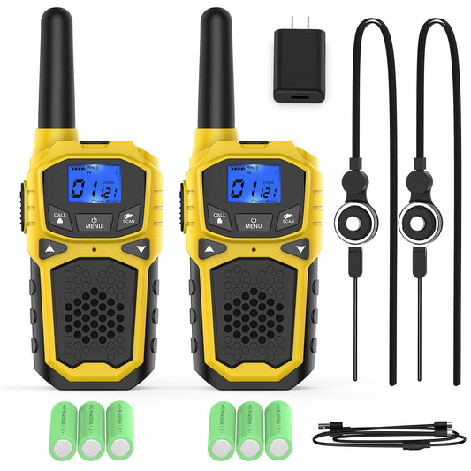 2Pcs Rechargeable Walkie Talkies for Adults Two Way Radios for Outdoors USB Rechargeable Long Range 22 Channel Adapter, Charger, Battery Included with NOAA & Weather Alerts