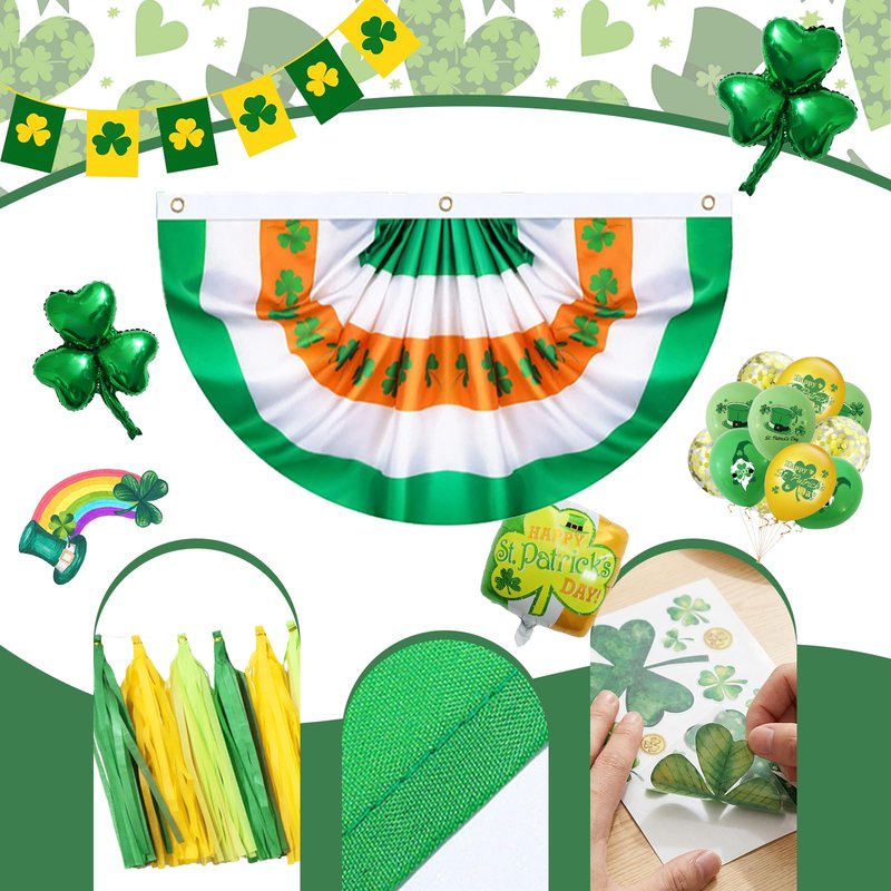 St Patricks Golf Cart Parade Decorations Kit, Complete Parade Float Accessories with Shamrock Garland for St. Patrick's Day Golf Cart Festival Decor, St Patricks Day Accessories