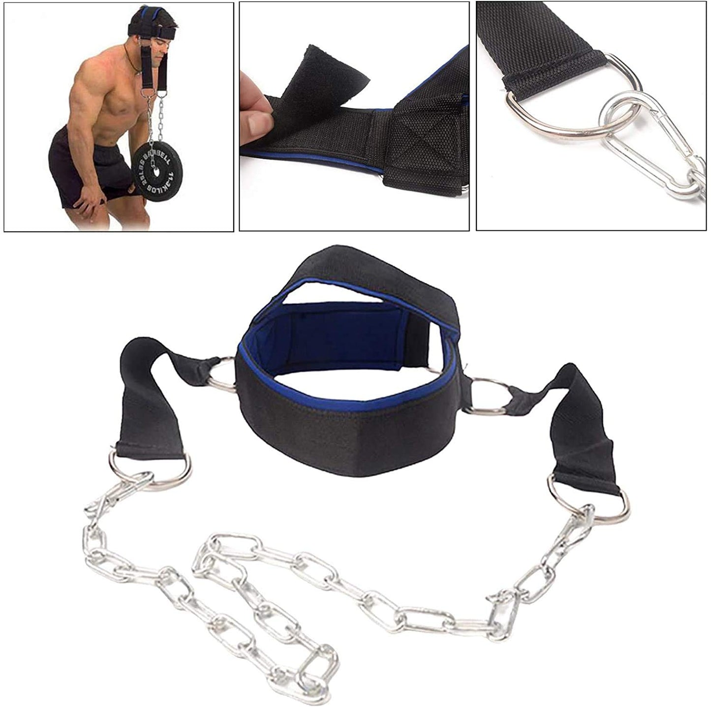 Fitness Neck Head Harness Neck Training Weight Lifting Strength Trainer With Adjustable Long Steel Chain and Strap Improve Muscle Strength Neck Exerciser