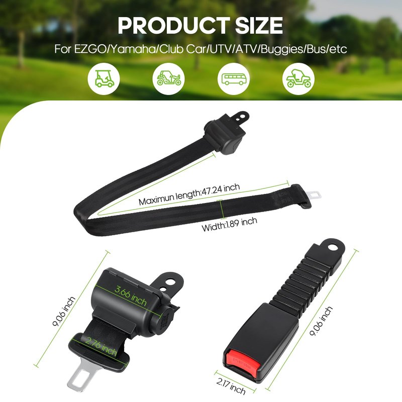 FAHKNS 4PCS Golf Cart Seat Belts, Golf Cart Seat Belt Kit, Universal Golf Cart Seat Belt 47.24" Retractable Replacement Seat Belt, for EZGO, Yamaha, Club Car Models