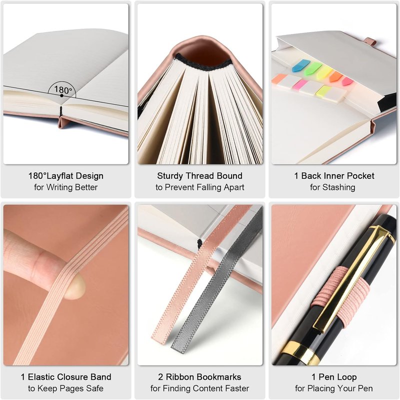 Lined Journal Notebook - Large A5 College Ruled | 312 Numbered Pages, Thick 100gsm Paper, Vegan Leather, Pink
