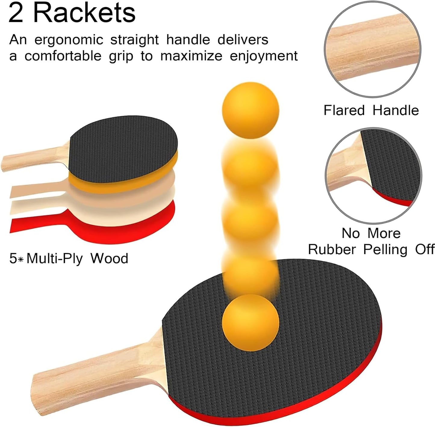 Ping Pong Paddle Set - Portable Table Tennis Set with Retractable Net, Rackets, Balls & Carry Bag | Indoor/Outdoor Games
