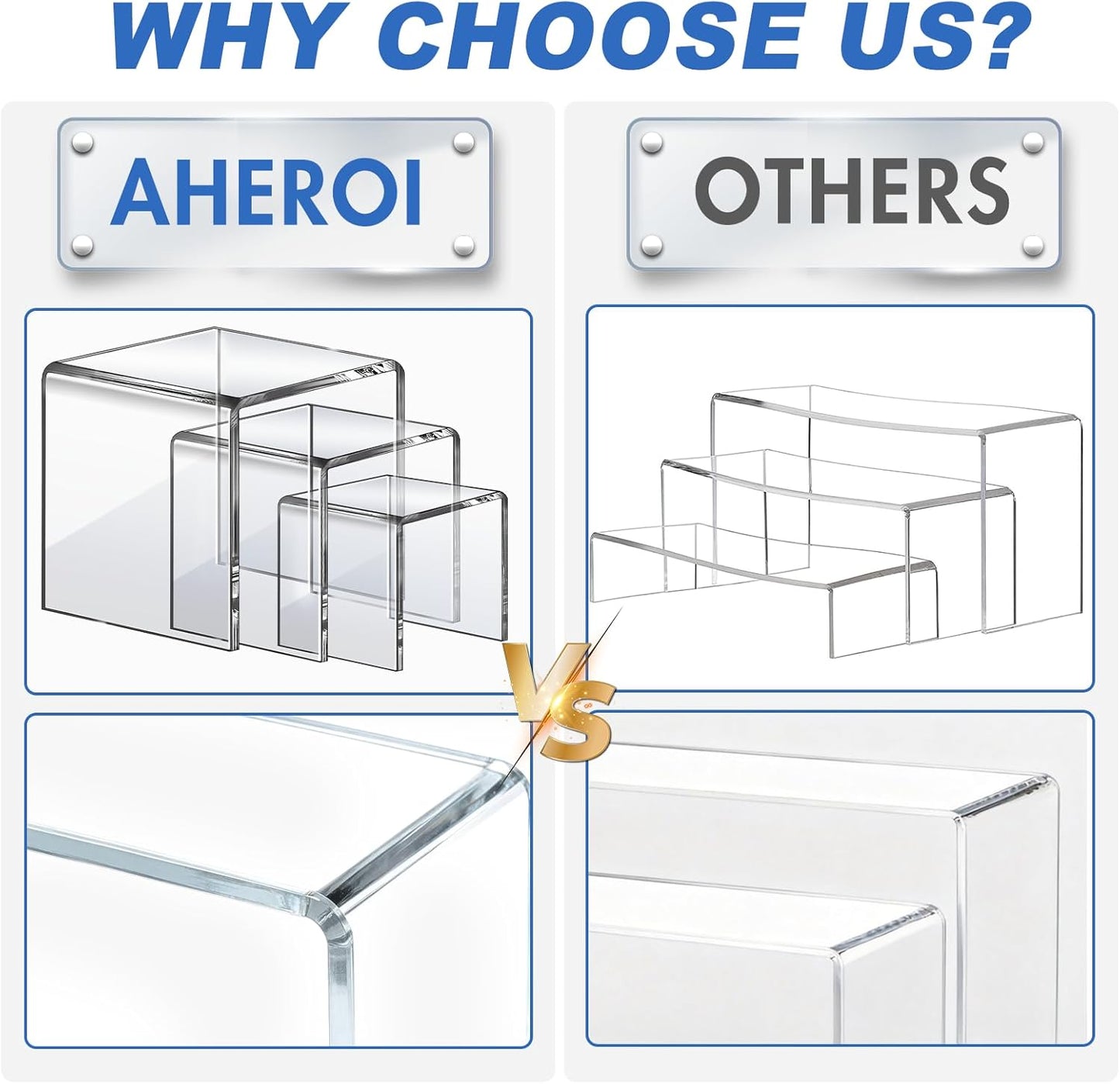 Aheroi Acrylic Display Risers - 6 Pcs Set of Square Stands for Figures & Cupcakes | 3", 4", 5" Sizes