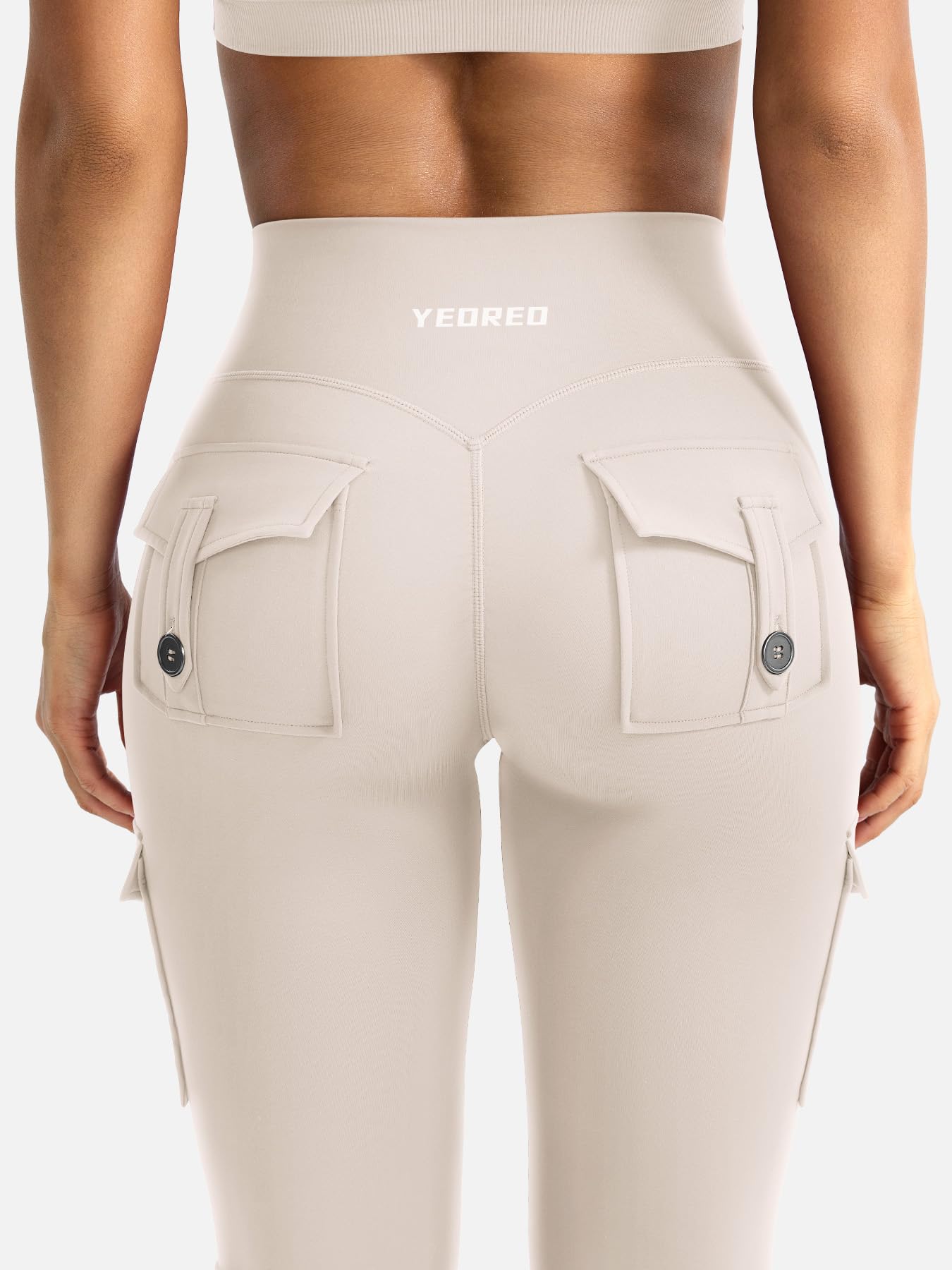 YEOREO CoreFlex Women Workout Flare Leggings with Pockets Scrunch Cargo Gym Yoga Leggings Light Khaki XXL