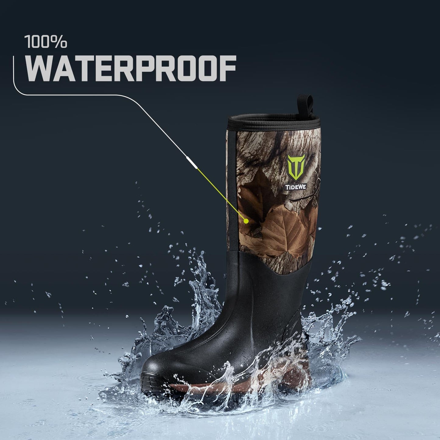 TIDEWE Rubber Neoprene Boots for Men and Women, Rain Boot, Camo,M10/W11