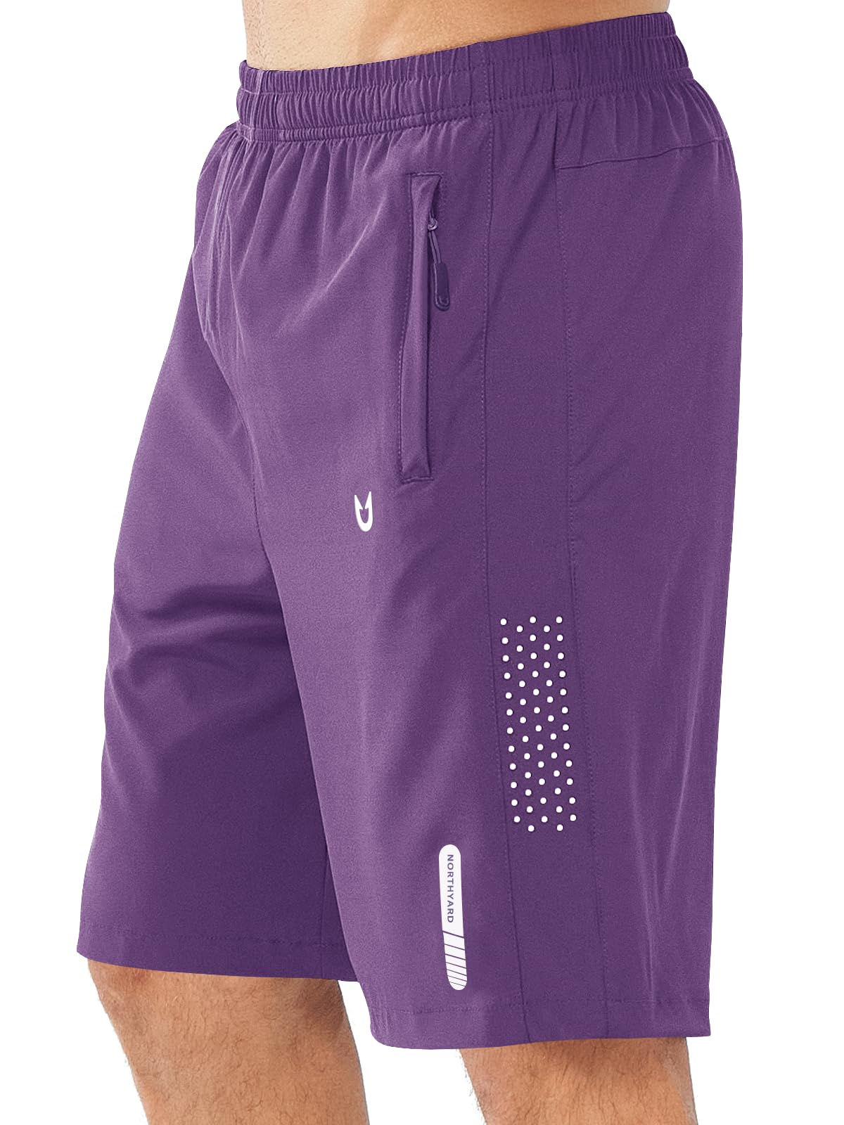 NORTHYARD Men's Athletic Running Shorts Gym Workout 7"/9"/5" Quick Dry Lightweight Sports Basketball Tennis 3 Zipper Pockets PURPLE-9inch S