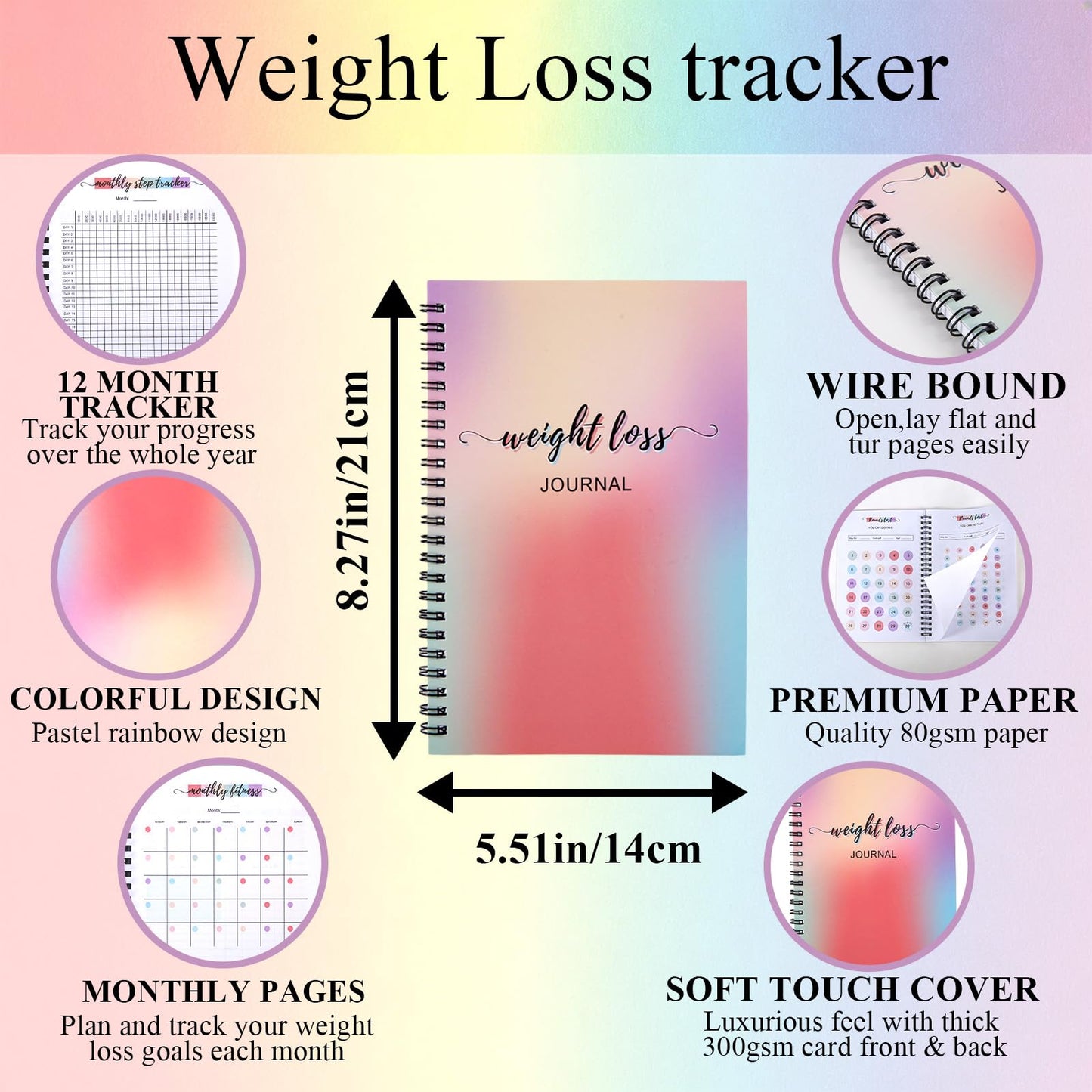 12 Month Weight Loss Journal for Women, Pounds Lost and Body Measurements Tracker - A5 (Spiral Bound), Weight Loss Tracker Planner, Body Weight Journal, Fitness and Exercise Log Book