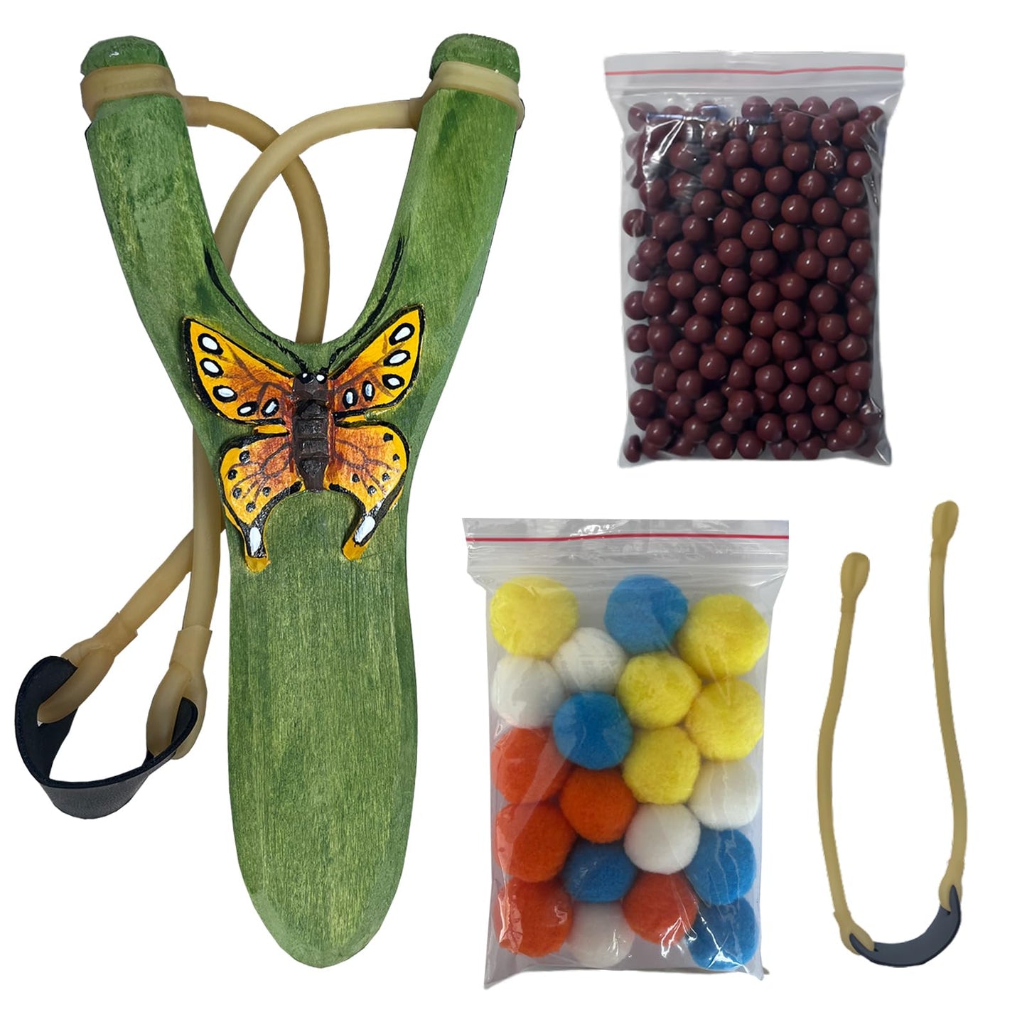 LANJAY Solid Wood Slingshot with Custom Engraving, Includes Clay Balls & Pompoms - Target Shooting & Outdoor Activity Toy for Kids & Adults, Ideal Children's Gift