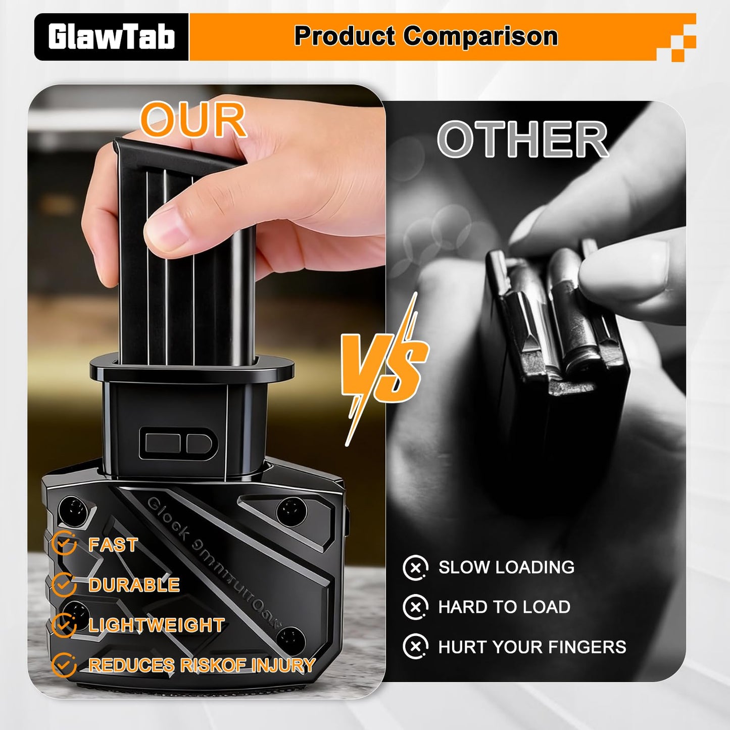 GlawTab Magazine Speed Loader for Glock 9mm/.40 S&W | Fits Glock 17/18/19/22/23/24/26/27/34/35/45/47 | Effortless Pain-Free Reloading, Portable & Stable Design | Ideal Gift for Shooters
