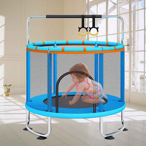 60'' Trampoline for Kids, 5FT Recreational Trampoline with Enclosure Net for Boys & Girls - Indoor/Outdoor Use (Blue)