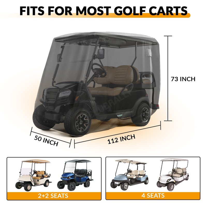 CLUBRALLY Golf Cart Cover with Doors and Reflective Stripes, 620D Waterproof Golf Cart Cover 2/4 Passenger for Club Car, EZGO, YAMAHA Golf Carts - Black