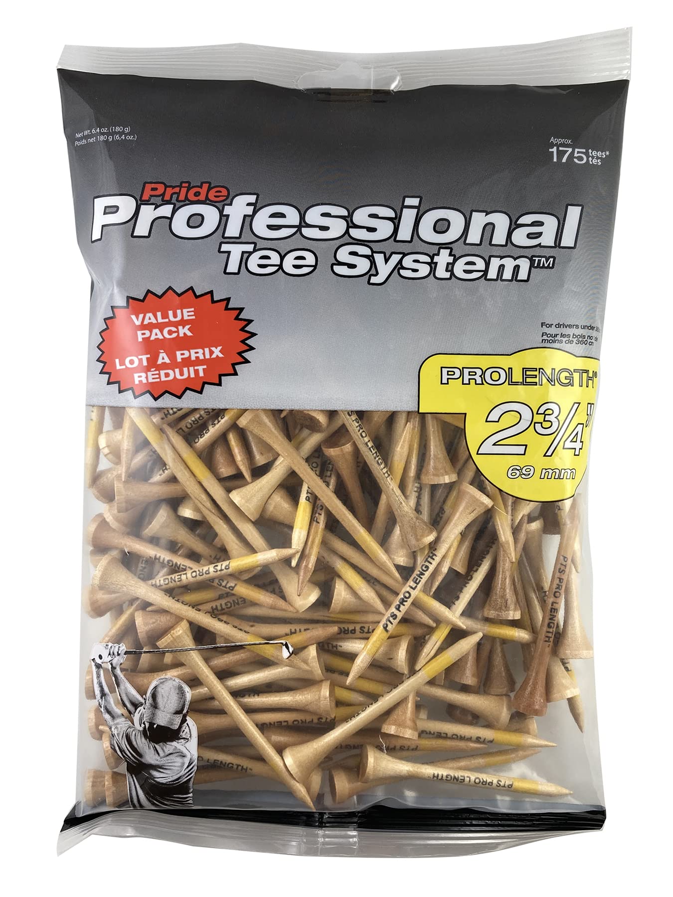 Pride Professional Tee System, 2-3/4 inch ProLength Tee, 175 count, Natural