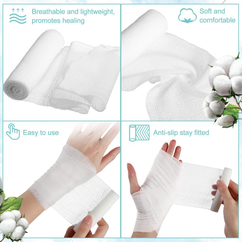Treela 100 Rolls Gauze Bandage, 4 in x 5 Yards, Elastic Bandages Individual Packaging Non Latex First Aid Pads Breathable Gauze Roll Wrap for Safety Wound Caring and Supplies