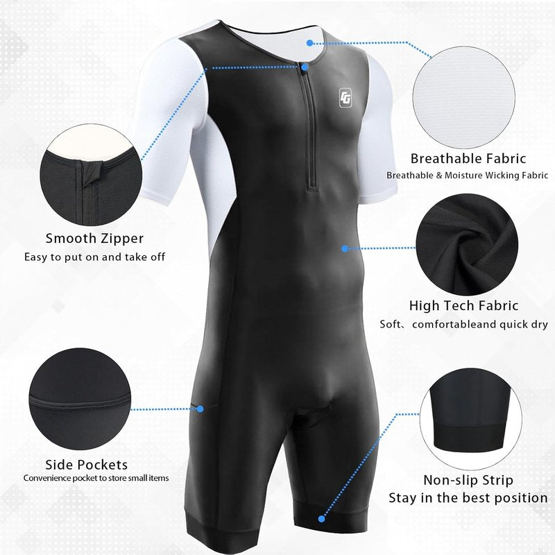 Men's Triathlon Suit - One-Piece Short Sleeve Trisuit for Swimming, Cycling & Running | Comfortable Fit