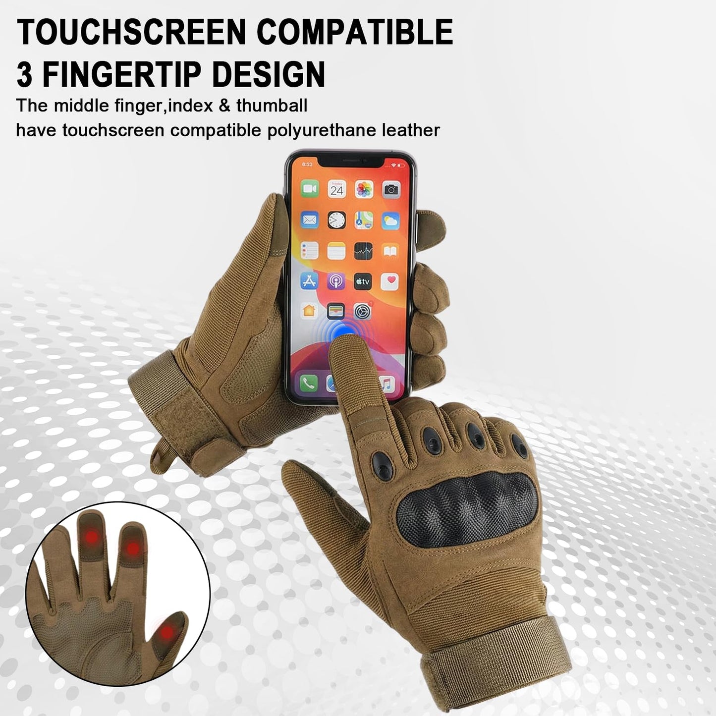HYCOPROT Men’s Utility Gloves, Motorcycle Glove with Touchscreen Full Finger Palm Pad Protective Gears Hard Shell Work Outdoor Lightweight Breathable for Sport Hiking Motorbike Cycling Riding Running