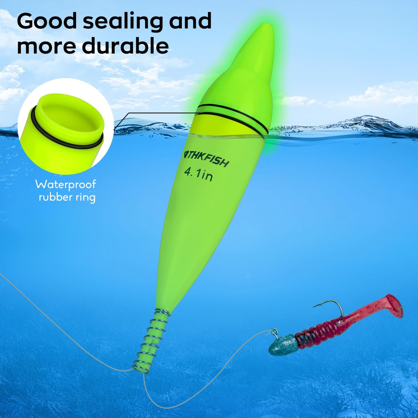 THKFISH 4PCS LED Lighted Fishing Bobbers Fishing Floats for Night, Spring Bobber Float Saltwater Freshwater Lighted Floats Glow for Crappie Walleye Catfish, 3.1", Green