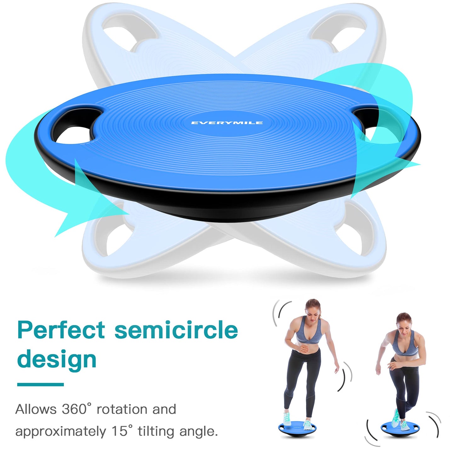 EVERYMILE Upgraded Wobble Balance Board, Exercise Board for Balance and Core Training, 16.5" TPE Non-slip Bigger Surface, Stability Board for Adults, Home Gym, Standing Desk & Physical Therapy