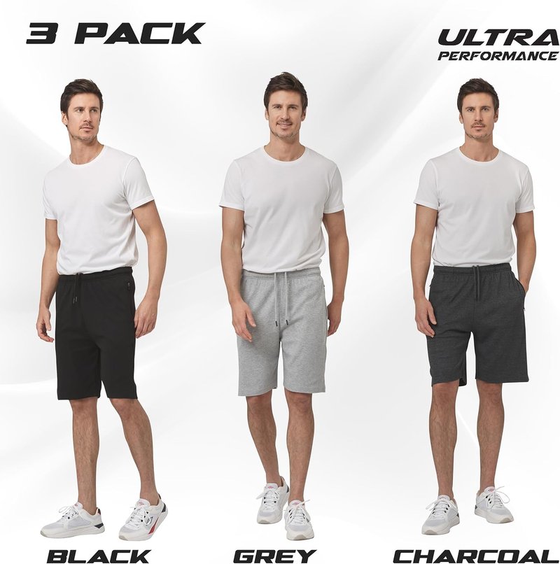 Men's Athletic Workout Shorts - Ultra Performance 3-Pack with Zipper Pockets | Small - 5X