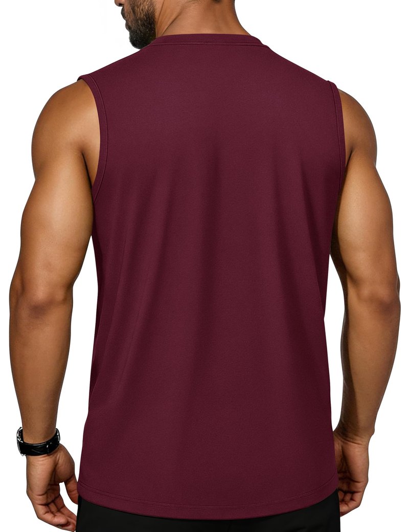 Cotrasen Mens Tank Top UPF 50+ Cotton Sleeveless Shirt Lightweight Casual Gym Workout Cooling Muscle Tee Shirt Wine Red 2XL