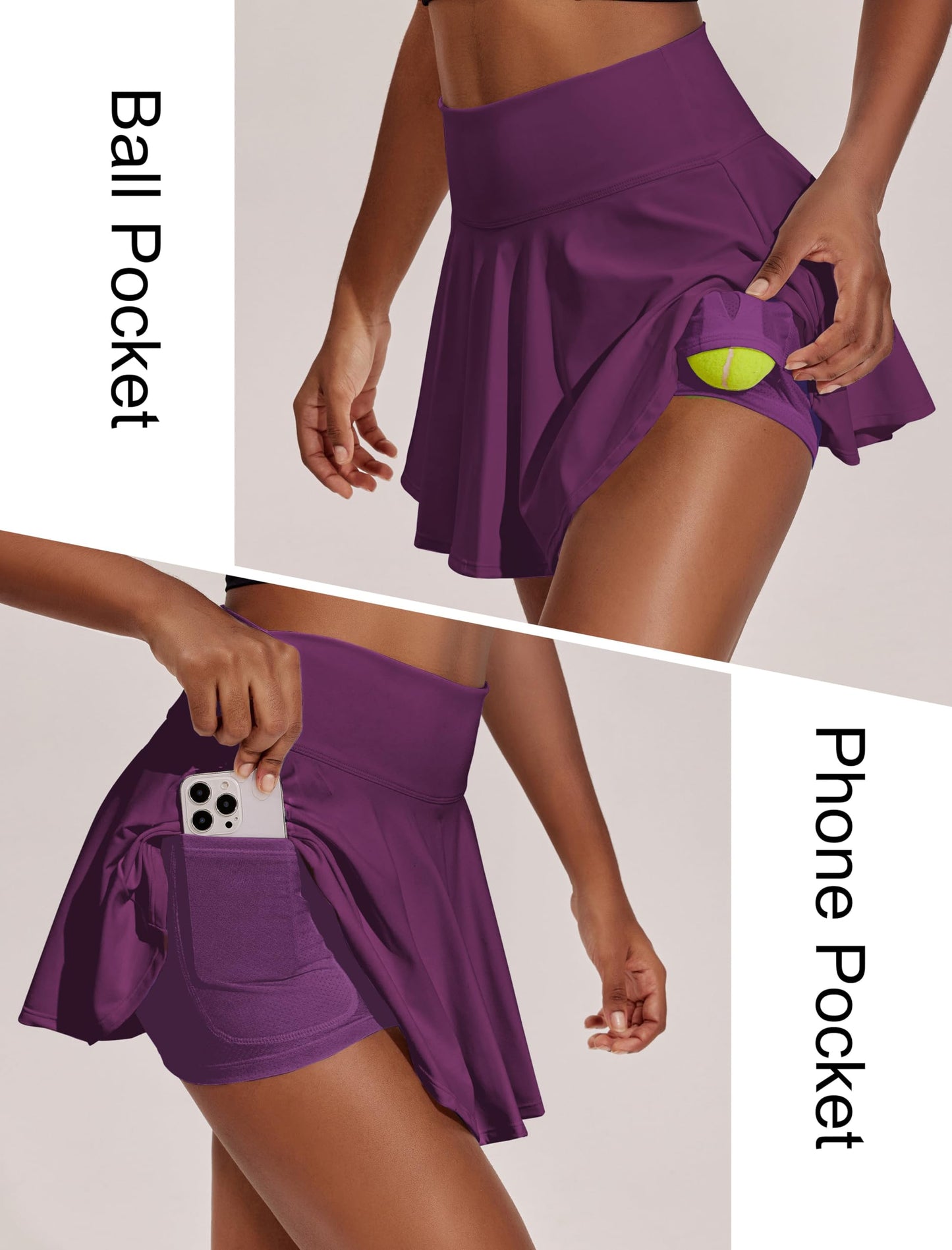 PINSPARK Womens Tennis Skirts 14" A Line Golf Skort with Pockets Plus Size Running Skirt, Dark Purple XXL