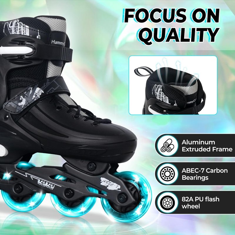 Adjustable Inline Skates for Kids & Adults - Light Up Wheels | Indoor & Outdoor Roller Skating