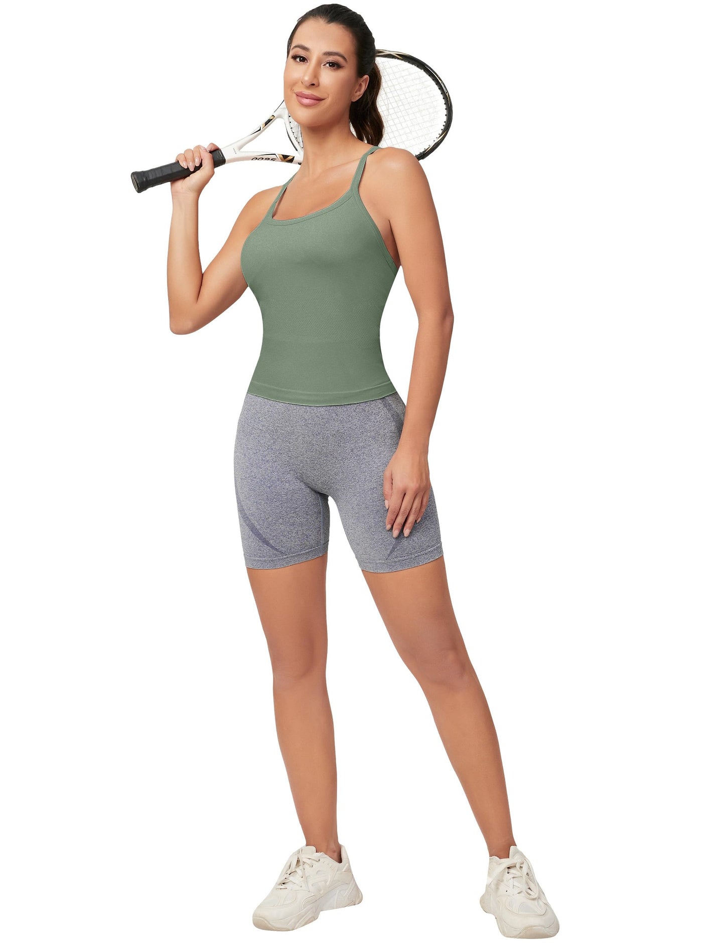 MathCat Workout Tank Tops for Women with Built in Bra, Sleeveless Gym Tops Seamless Racerback Athletic Yoga Shirts Grey Green