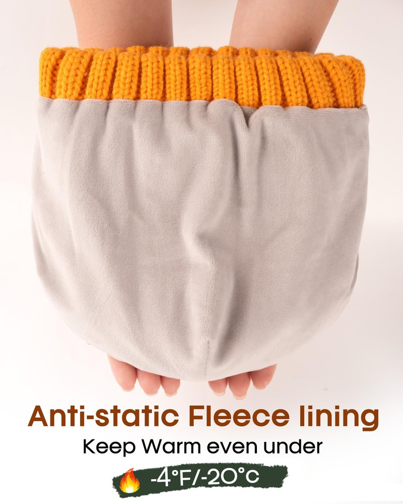 FURTALK Winter Beanie Knit Hat for Women Warm Fleece Lined with Faux Fur Pom Poms Womens Thick Ski Hats Knitted Skull Cap Orange