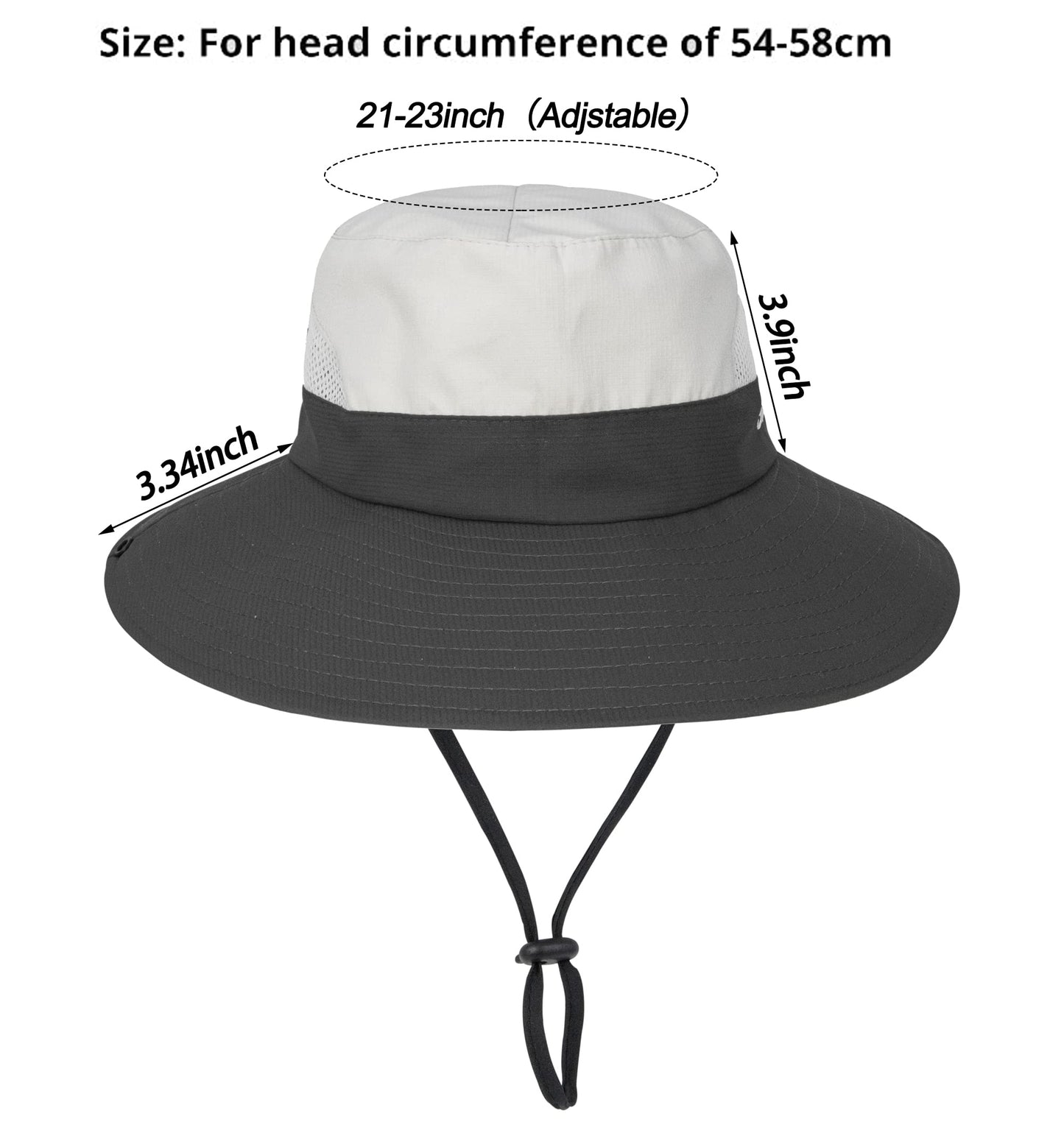 Women's Outdoor UV-Protection-Foldable Sun-Hats Mesh Wide-Brim Beach Fishing Hat with Ponytail-Hole Beige/Grey