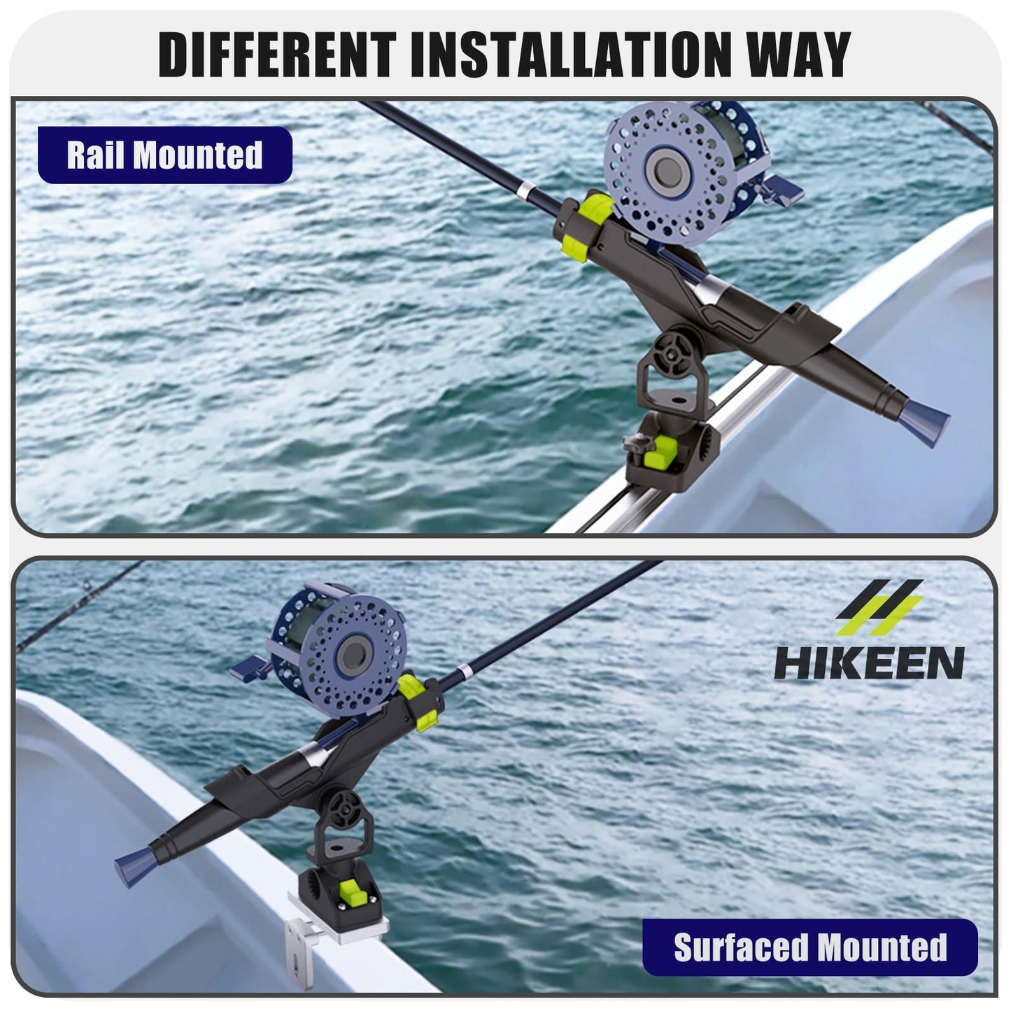 Fishing Rod Holders for Boat, Fishing Boat Rod Holder with Square Rail Mount Track Mount, 360 Degree Adjustable Pole Holders Fishing Rod Rack 2Pack