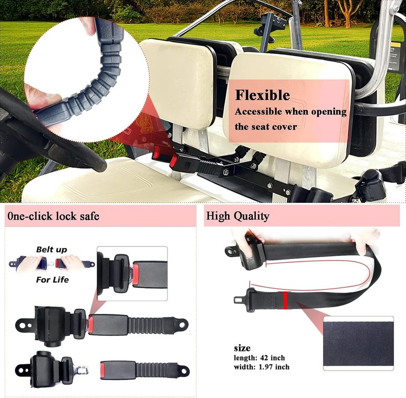 AIWEILUCK 2 Passenger Golf Cart Retractable 42" Seat Belts with Belt Bracket Kit for Yamaha Club Car DS Precedent EZGO TXT RXV