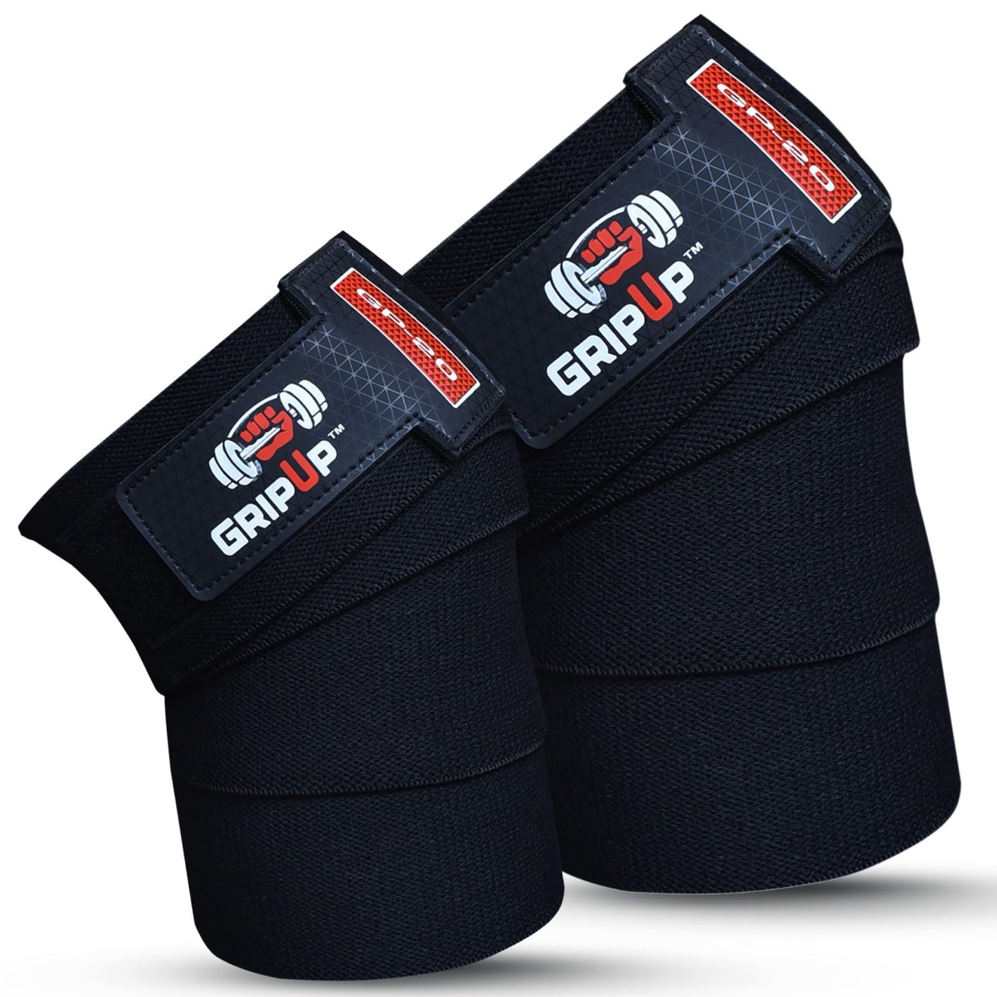 GripUp 78” Knee Wraps for Weightlifting (Pair) – Support Straps for Squats, Powerlifting & Gym Training, One Size GP20 (Black)