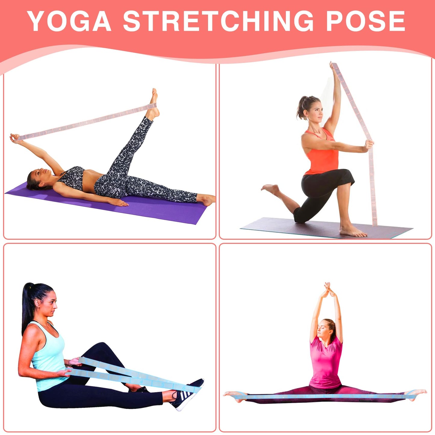 2PCS Elastic Yoga Stretching Strap with 11 Loops, CEILIWEN Elastic Band for Physical Therapy,Pilates Stretch Band,Elastic Exercise Bands, Leg Stretching Strap,Stretch Resistance Bands for Exercise