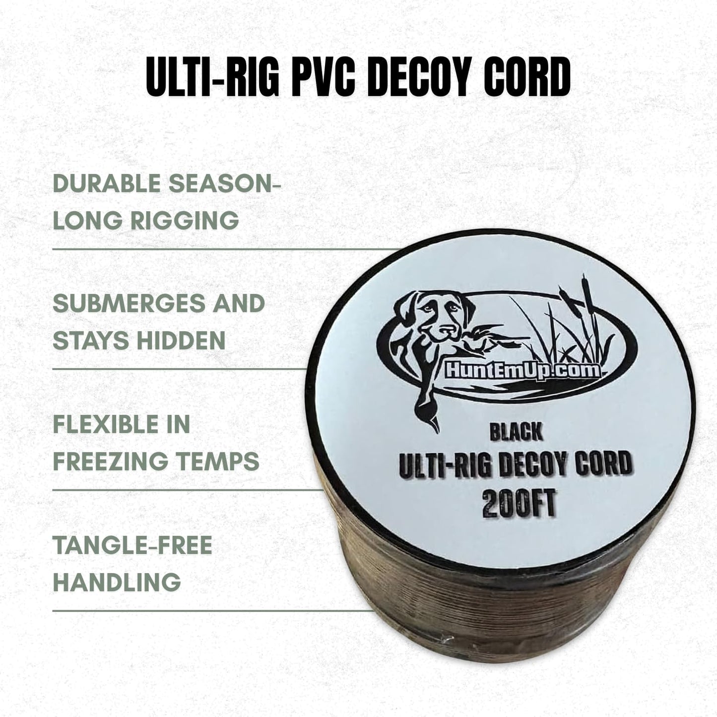 HuntEmUp Ulti-Rig Waterfowl Hunting Decoy Cord, 200 ft – Tangle-Free PVC Rigging Line for Duck & Goose Decoys – Durable Decoy Rigging Cord for Marsh, Timber & Open Water
