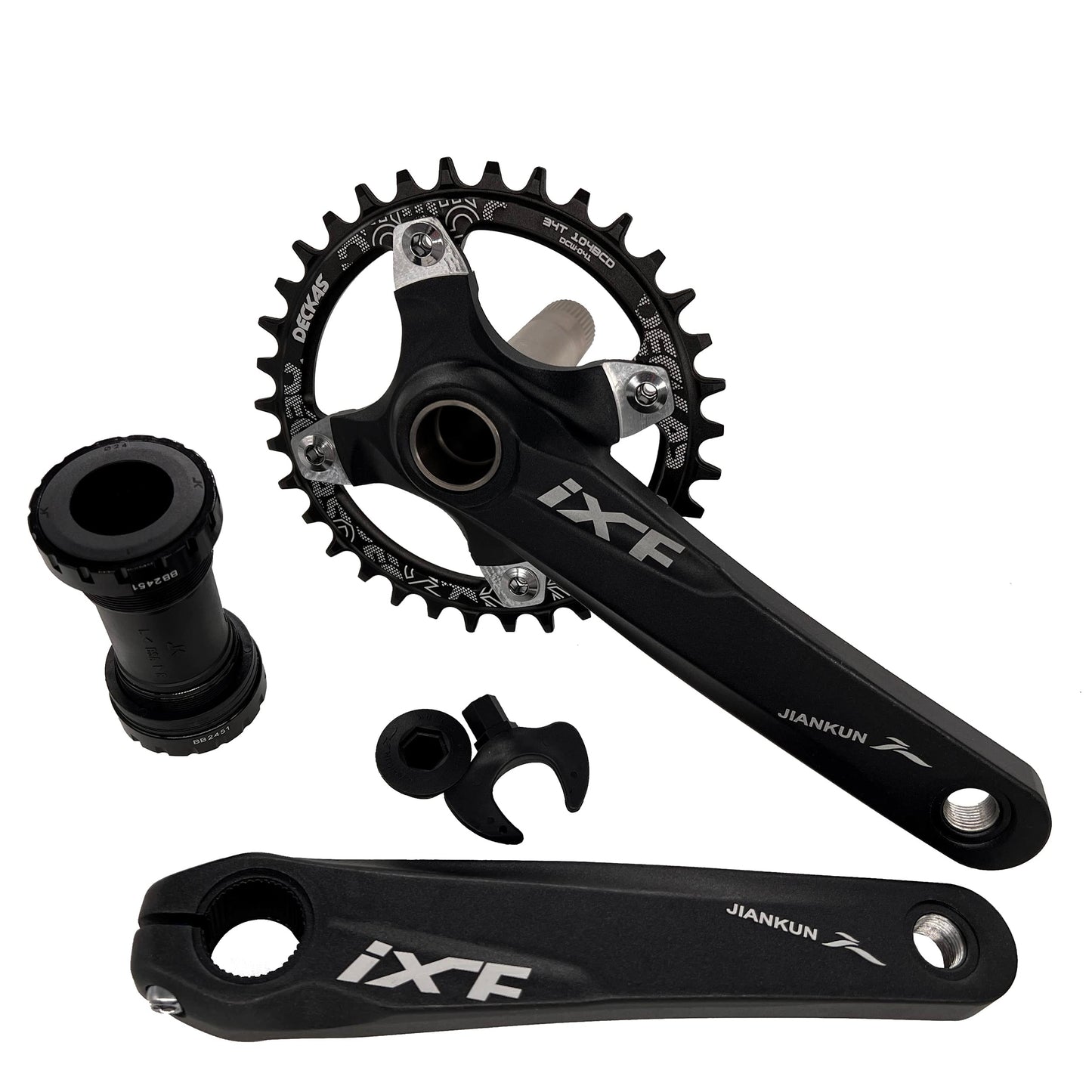 DECKAS 170mm Crankset, 104BCD 32T 34T 36T 38T Round Single Speed Narrow Wide Tooth Chainring and Crank Arm Set for MTB BMX Road Bicycle (Black 34T)