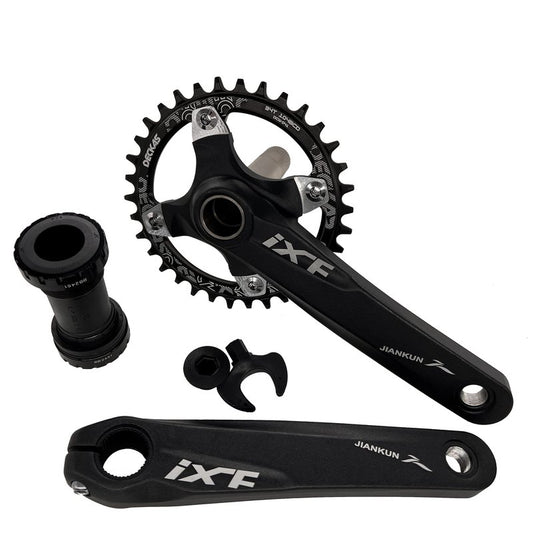 DECKAS 170mm Crankset, 104BCD 32T 34T 36T 38T Round Single Speed Narrow Wide Tooth Chainring and Crank Arm Set for MTB BMX Road Bicycle (Black 34T)