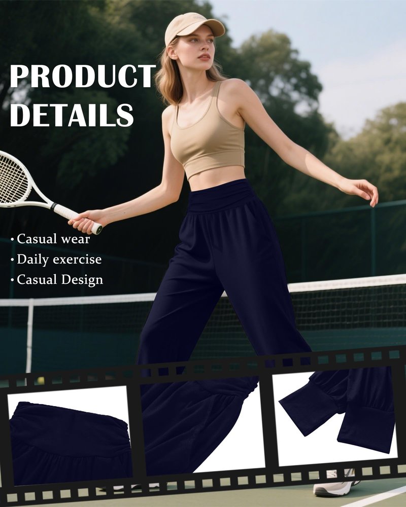 Locoowai 2 Pack Women's Yoga Joggers, Cozy Sweatpants with Pockets Casual Loose Comfy High Waisted Lounge Pants(Black, Navy Blue,Medium)