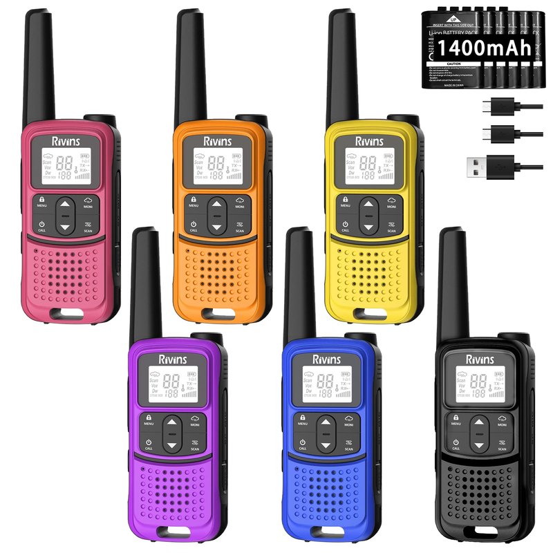 Radios Walkie Talkies Long Range: Rivins F22 Rechargeable Walkie Talkies for Adults, NOAA, 1400mAh Li-ion Battery USB-C Cable, LED Flashlight, VOX FRS Two Way Radio for Hiking Camping,6 Pack