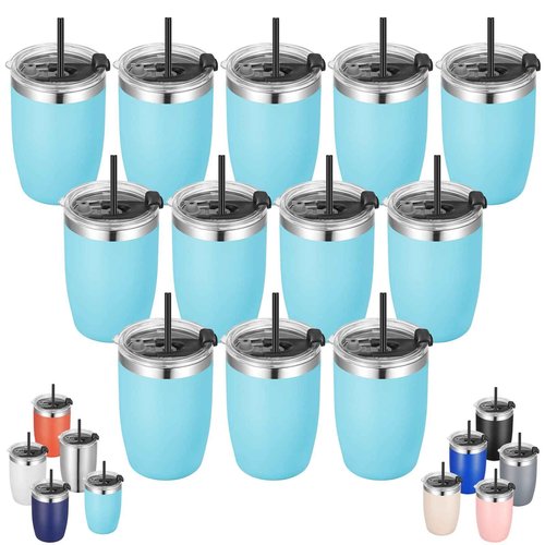 VEGOND Stainless Steel 12 oz Tumblers bulk Vacuum Insulated Double Wall Travel Tumbler with Lid and Straw Reusable Tumbler,Sky Blue 12 pack