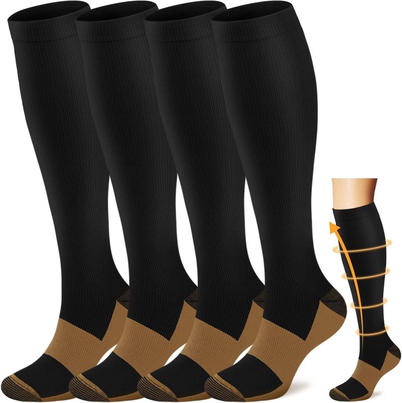 Copper Compression Socks for Men & Women - 4 Pairs for Running, Cycling & Travel Support