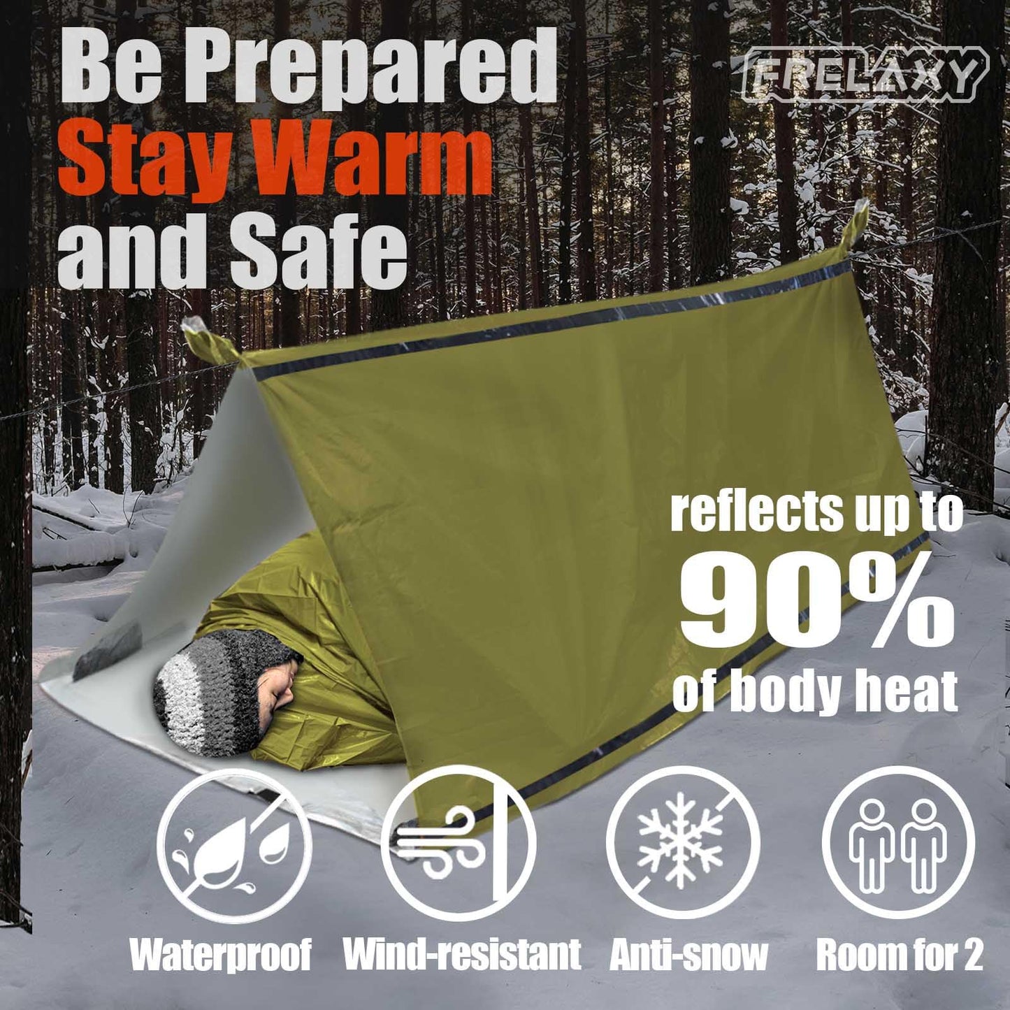 Frelaxy Extra-Thick Emergency Tent, Compact Survival Tent with Whistle, Upgraded Paracord, Storage Pouch, and EVA Case, 2 Person Emergency Shelter for Backpacking, Hiking (Army Green - 2 Pack)