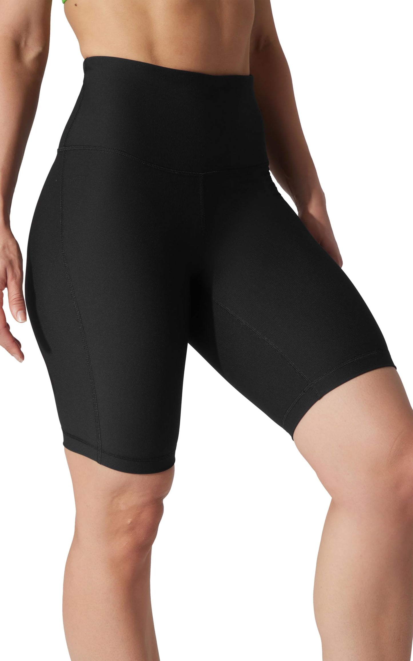 90 Degree By Reflex Womens High Waisted Biker Shorts Ribbed Workout Yoga Running Spandex Short - Black 9" Ribbed - Medium
