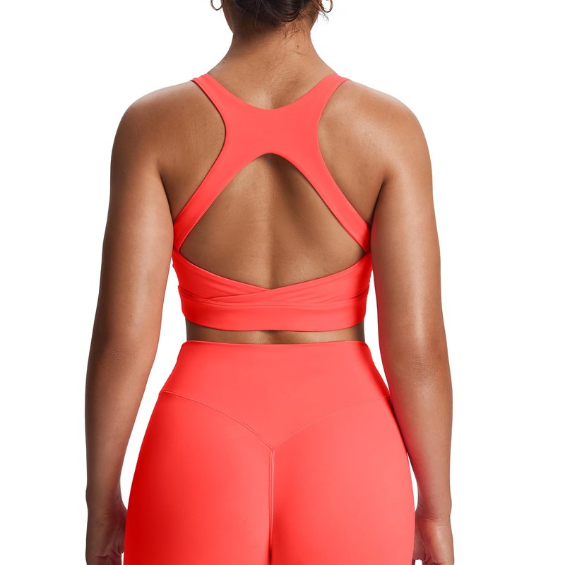 Aoxjox Women's Workout Sports Bras High Impact Fitness Training Gym Khloe Bra Yoga Crop Tank (Fiery Coral, Medium)