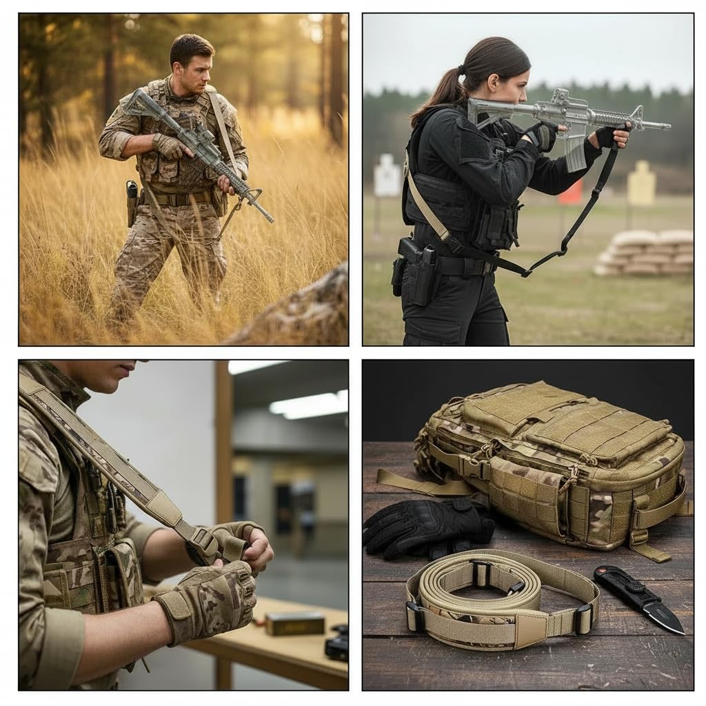 yuyingji Hands-Free Adjustable Rifle Sling with Quick Release Buckle - Heavy Duty High-Density Nylon, Padded Comfort Shoulder Strap, Multi-Mounting Options, Outdoor Hunting Shooting & Tactical Use